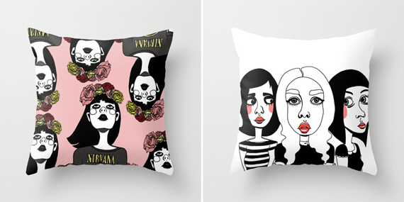 illustrated pillow covers by She Can Lift a Horse available at Society6.com
